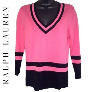 Lauren Active By Ralph Lauren Pink/Black 100% cotton Cricket Sweater Size S